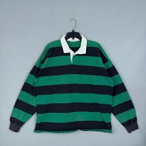 J Crew Shirt Mens XL Oarsman Rugby Green Black Striped Long Sleeve Preppy Vtg